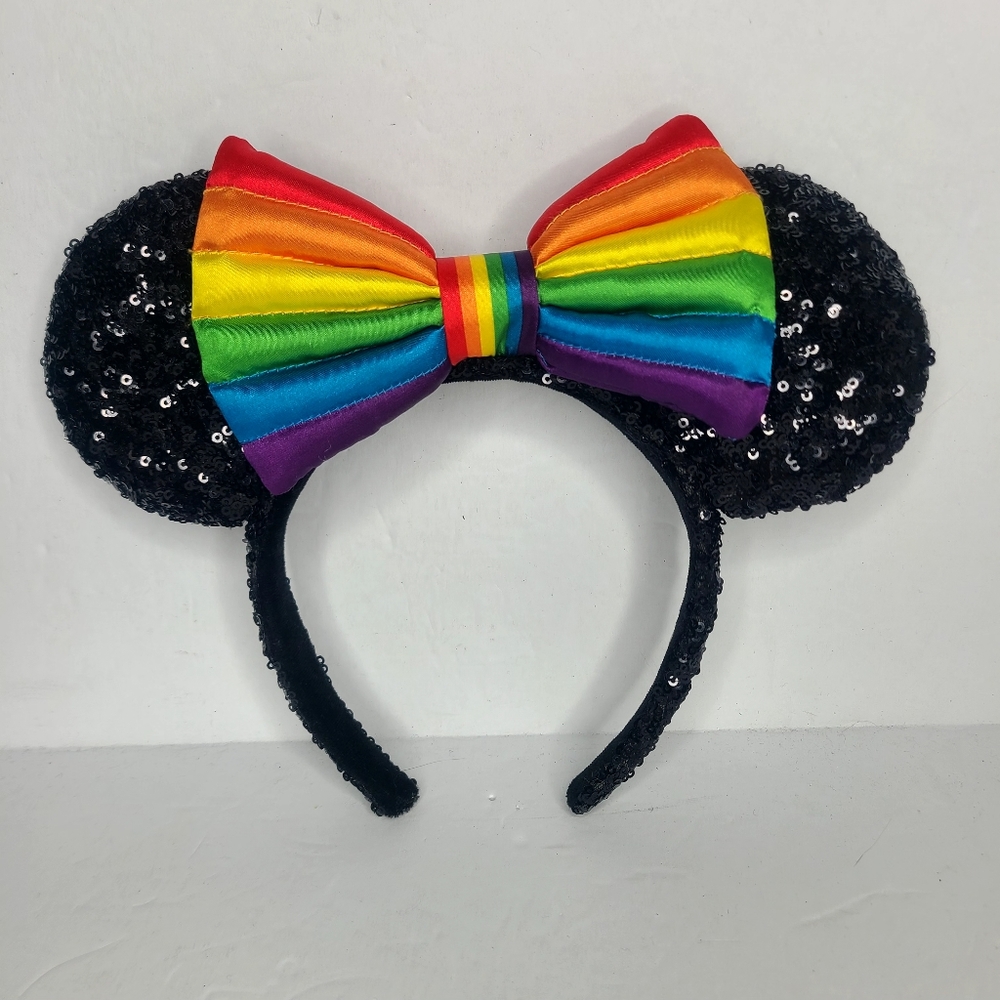 Disney‎ Parks Minnie Black Sequin Ears Rainbow Collection Pride